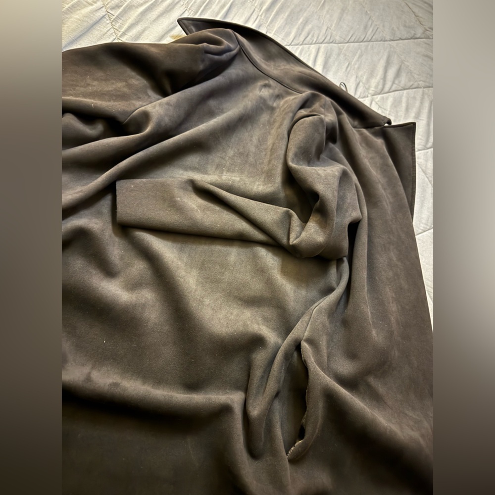 Zara Black Microfiber Suede Textured Long Jacket - Picture 7 of 9
